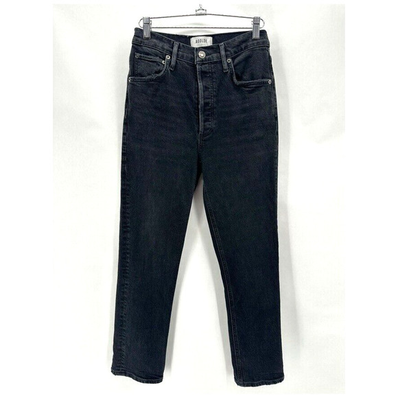 Agolde Riley High Rise Straight Crop Jeans Revolve Size 26 Black Preppy‎ City - Picture 2 of 12